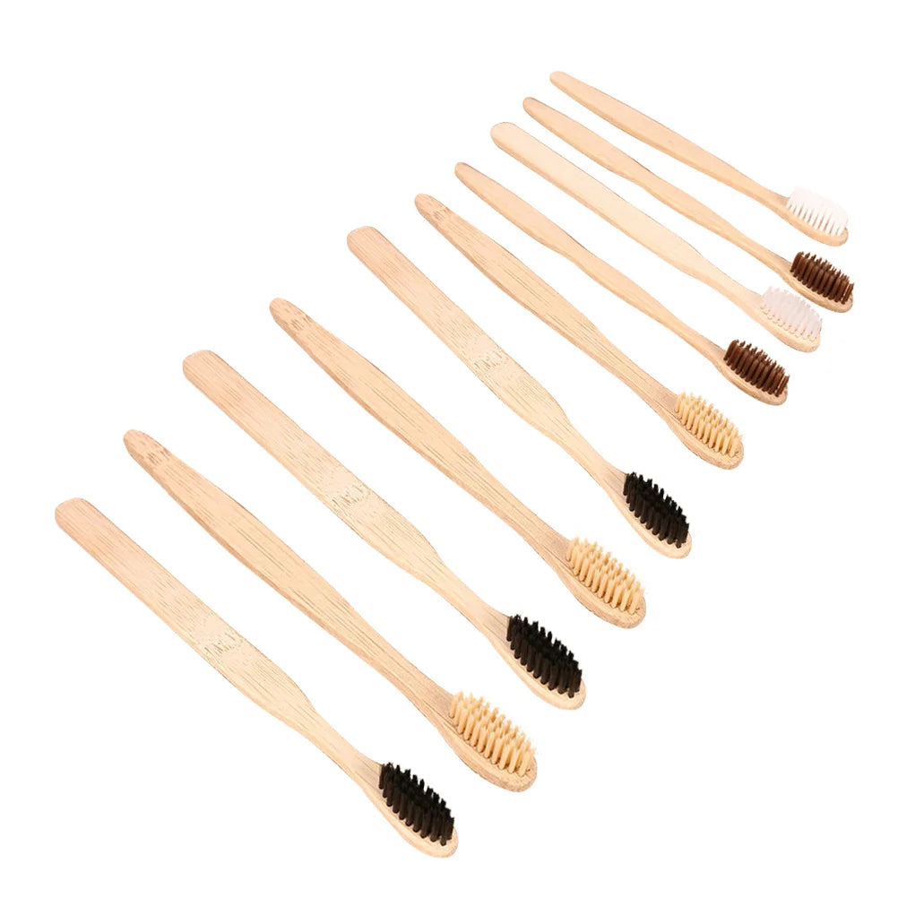 10pcs Bamboo Toothbrush Wooden Disposable Travel Toothbrush Set For Hotel Guests Business Trips Oral Care Supplies