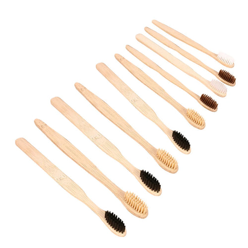 10pcs Bamboo Toothbrush Wooden Disposable Travel Toothbrush Set For Hotel Guests Business Trips Oral Care Supplies
