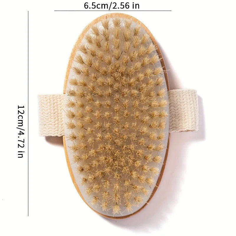 Natural Bristle Body Brush Dry Brushing Exfoliation For Wet Dry Skin Care Lymphatic Massage Back Scrubber
