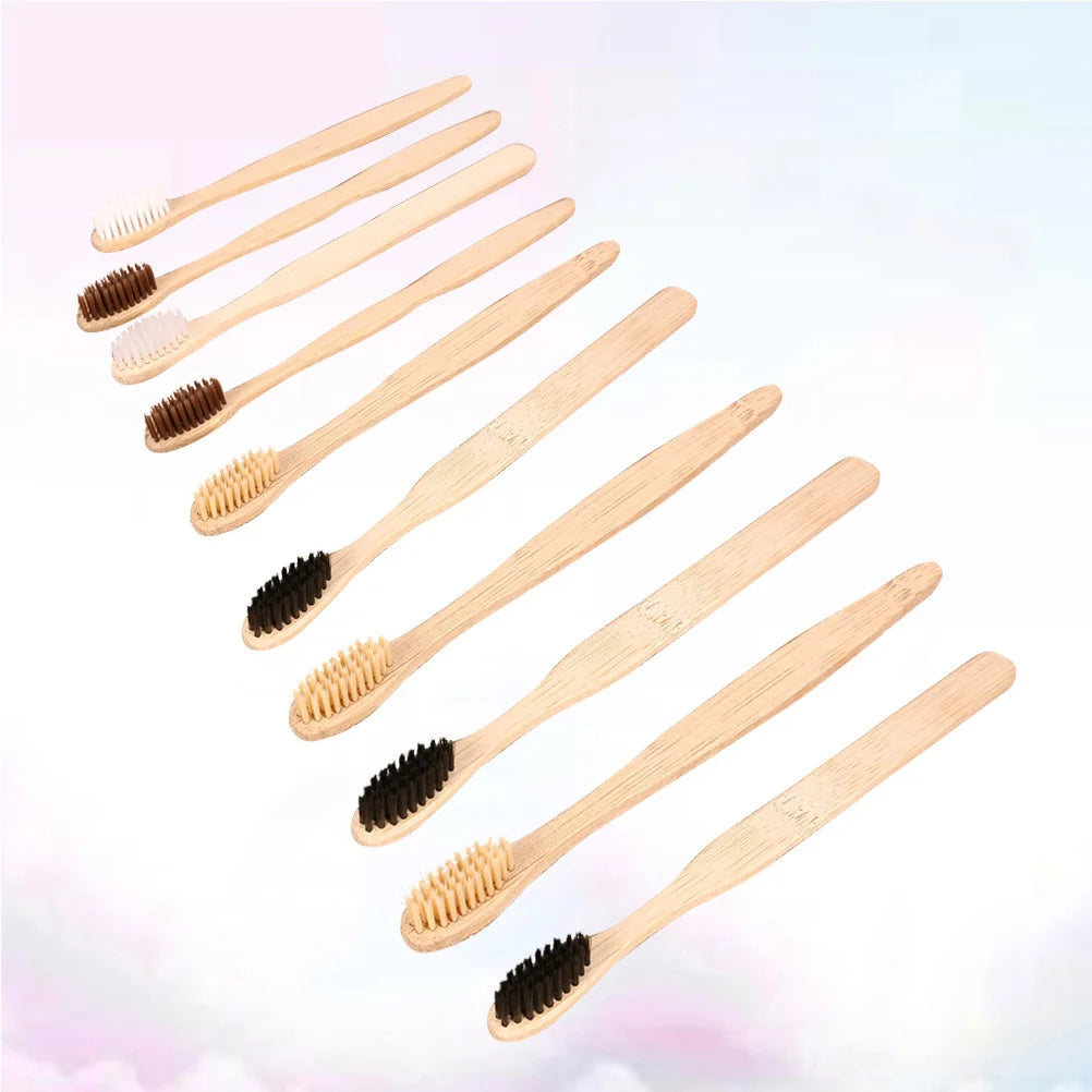 10pcs Bamboo Toothbrush Wooden Disposable Travel Toothbrush Set For Hotel Guests Business Trips Oral Care Supplies