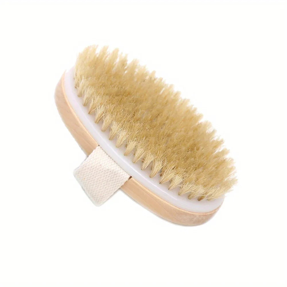 Natural Bristle Body Brush Dry Brushing Exfoliation For Wet Dry Skin Care Lymphatic Massage Back Scrubber