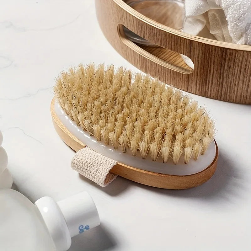 Natural Bristle Body Brush Dry Brushing Exfoliation For Wet Dry Skin Care Lymphatic Massage Back Scrubber