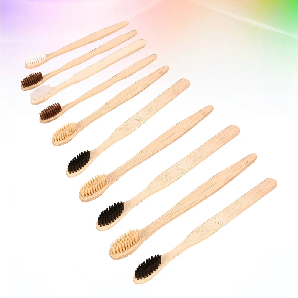 10pcs Bamboo Toothbrush Wooden Disposable Travel Toothbrush Set For Hotel Guests Business Trips Oral Care Supplies
