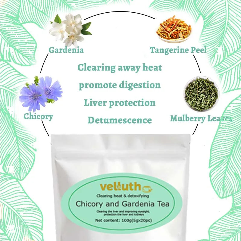 Chicory Gardenia tea, rich in antioxidants, enhances immunity, caffeine free, sugar free, vegan, 20 packs