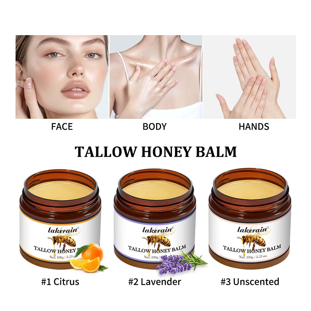 Honey Tallow Balm for Face Natural Handmade Lotion Whipped Beef Tallow Cream for Face & Body Sensitive Skin for Men & Women