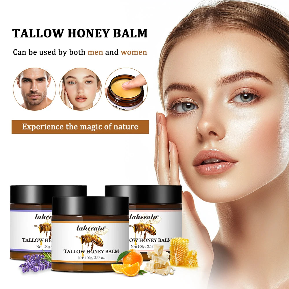 Honey Tallow Balm for Face Natural Handmade Lotion Whipped Beef Tallow Cream for Face & Body Sensitive Skin for Men & Women