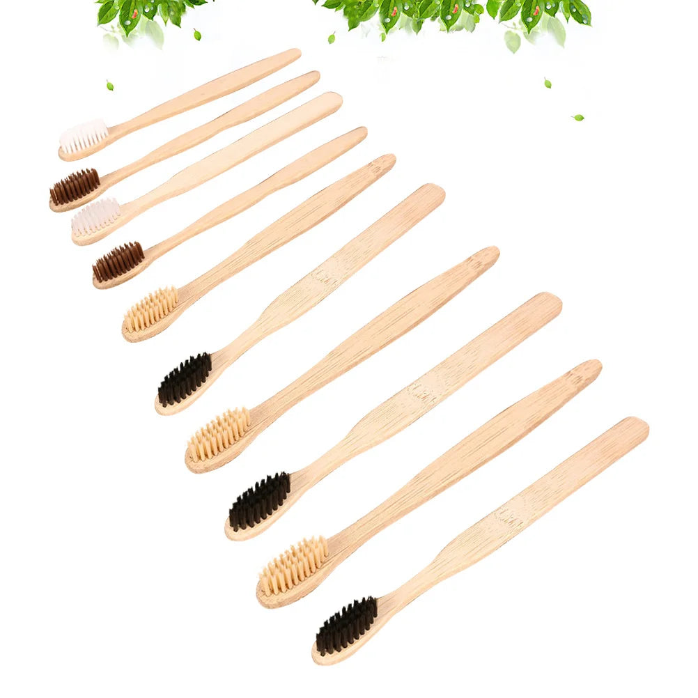 10pcs Bamboo Toothbrush Wooden Disposable Travel Toothbrush Set For Hotel Guests Business Trips Oral Care Supplies