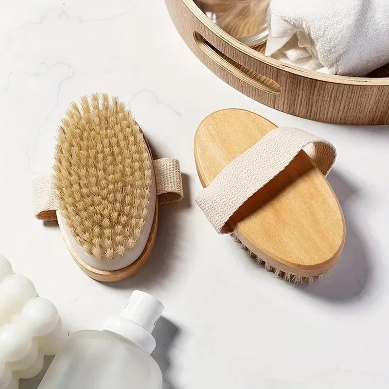 Natural Bristle Body Brush Dry Brushing Exfoliation For Wet Dry Skin Care Lymphatic Massage Back Scrubber