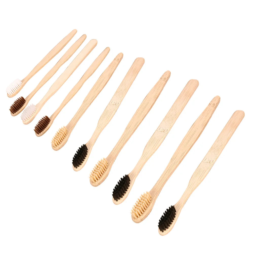 10pcs Bamboo Toothbrush Wooden Disposable Travel Toothbrush Set For Hotel Guests Business Trips Oral Care Supplies